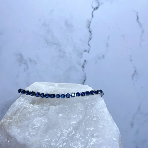 925 Sterling Silver DarkBlue Tennis Bracelet - Picture 6 of 8